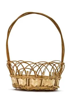 Empty wicker basket, isolated on white background Stock Photos