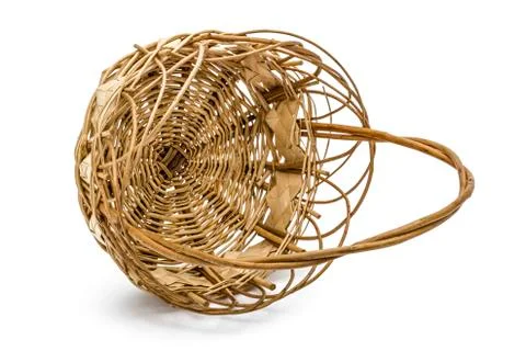Empty wicker basket, isolated on white background Stock Photos