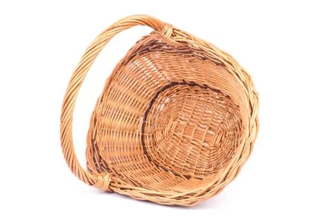 Empty wicker basket isolated on white Stock Photos