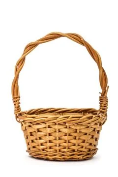 Empty wicker basket, isolated on white background Stock Photos