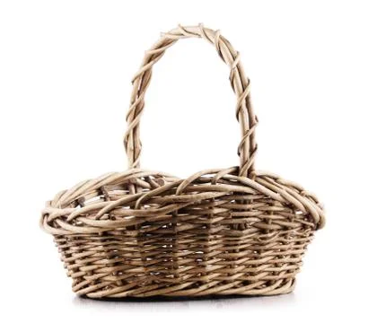 Empty wicker basket isolated on white background. Foto stock