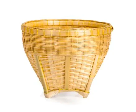 Empty wicker basket an isolated on white background Stock Photos