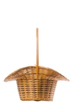 Empty Wicker Basket Isolated on White Background. Stock Photos