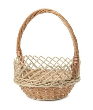 Empty wicker basket isolated on white. Easter item Stock Photos