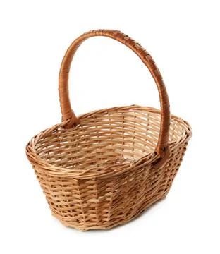 Empty wicker basket isolated on white. Easter item Stock Photos