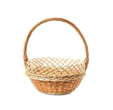 Empty wicker basket isolated on white. Easter item Stock Photos