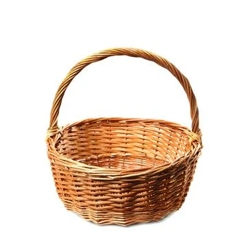 Empty wicker basket isolated on white. Easter item Stock Photos