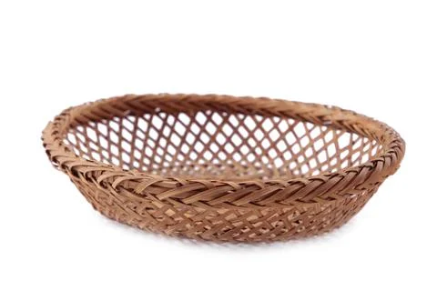 Empty wicker basket isolated on a white background Stock Photos
