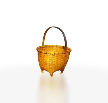 Empty wicker basket isolated on white background with reflection Stock Photos