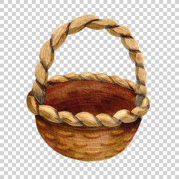 Empty wicker basket for picnic, fall holiday. Watercolor illustration Stock Illustration