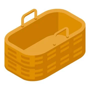 Empty wicker basket standing on white background Illustrazione stock
