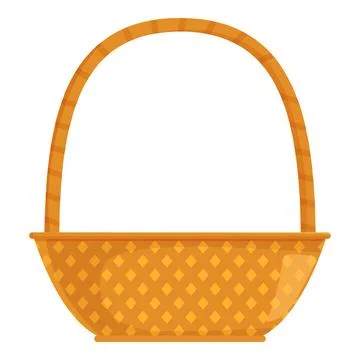 Empty wicker basket standing with woven handle on white background Illustration