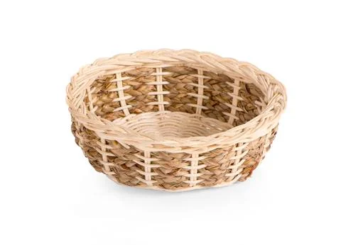 Empty wicker basket on white background Stock Photos