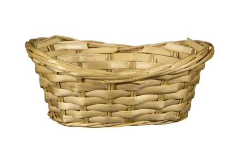 Empty wicker basket on white background Stock Photos