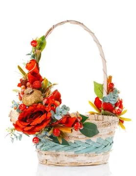 Empty wicker basket on white Stock Photos