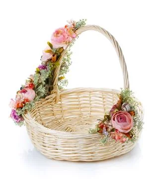 Empty wicker basket on white Stock Photos