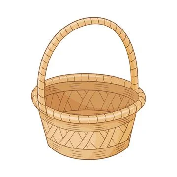 Empty wicker basket,accessories for storage or carrying. Hand drawn Trendy flat Stock Illustration