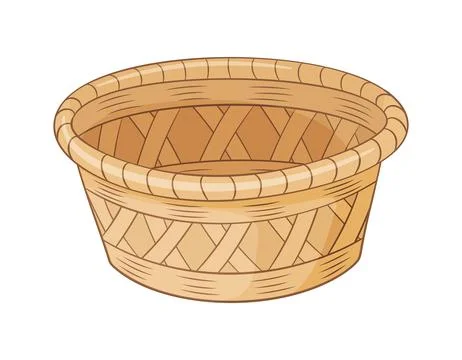 Empty wicker basket,accessories for storage or carrying. Hand drawn Trendy flat Stock Illustration