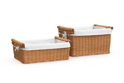 Empty wicker baskets with fabric Illustrazione stock