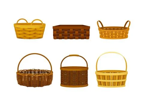 Empty wicker baskets set. Handcraft containers for picnic, Easter, countryside Stock Illustration