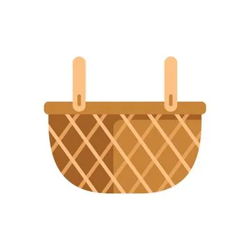 Empty wicker picnic basket closed with handles up flat icon Ilustração Stock