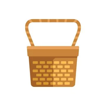 Empty wicker picnic basket with handle standing upright Ilustración de archivo