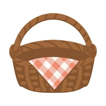 Empty Wicker Picnic Basket with Red Checkered Gingham Cloth Illustration Stock Illustration