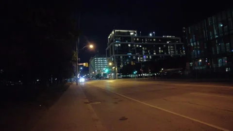 Empty wide city road at night in downtown Toronto, Ontario, Canada Stock Footage 345996083