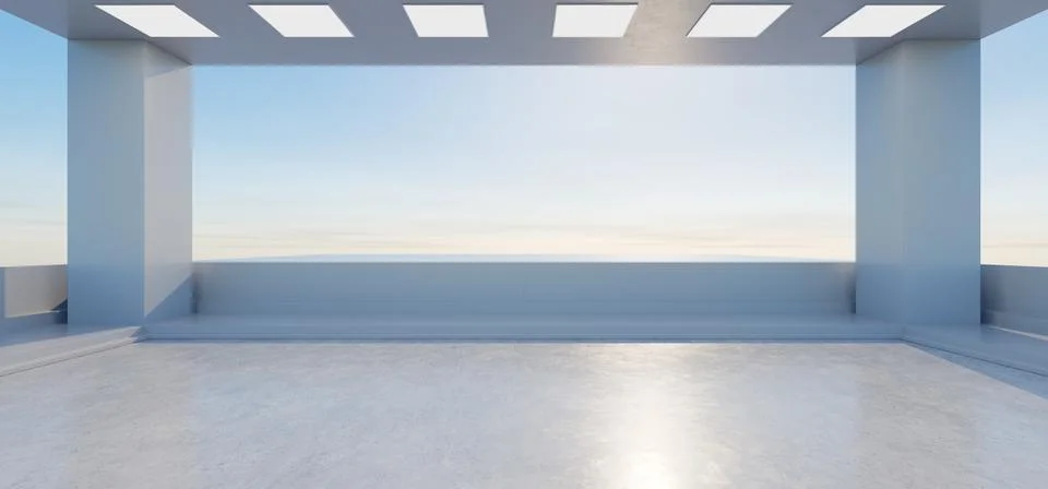 Empty wide space for mockup. Cement garage design scene with empty concrete.. Stock Illustration