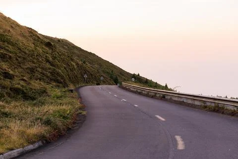 Empty winding road in Lagoa do Fogo. Sao Miguel island in the Azores. Stock Photos