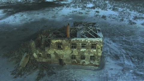 Empty Windows of a destroyed house Stock Footage 126601062