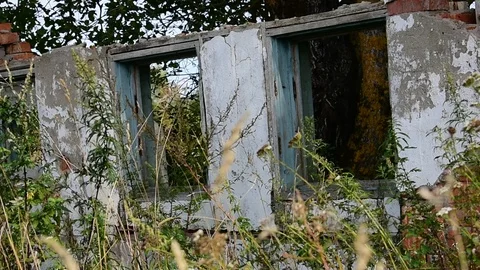 Empty windows of a ruined building Stock Footage 117111600