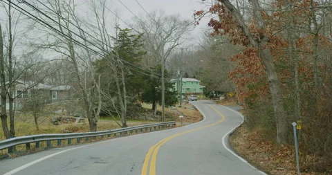 Empty Windy Roads At Stony Creek During Winter Time In Branford, Connecticut Stock Footage 151194871