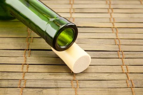 Empty wine bottle with cork Stock Photos