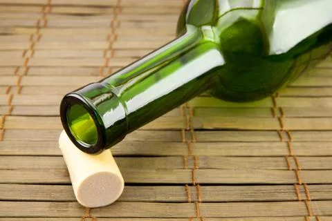 Empty wine bottle with cork Stock Photos