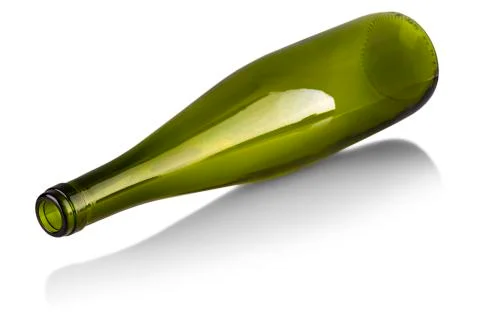 The empty wine bottle lying isolated on white background Stock Photos