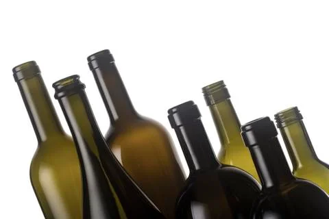Empty wine bottles isolated on white background. Photos