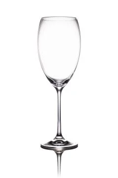 Empty wine glass goblets stands on a mirror surface. isolated on white Stock Photos