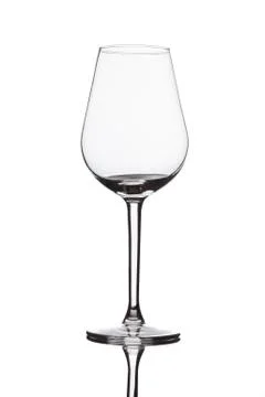 Empty wine glass with reflection, isolated on white background Stock Photos