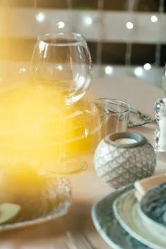 Empty wine glass on a restaurant table Foto stock