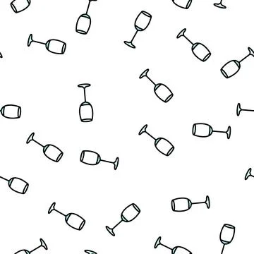 Empty wine glass vector seamless pattern Stock Illustration