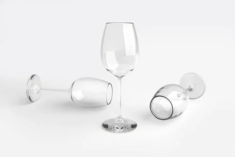 Empty wine glass on white background. 3d render Illustrazione stock