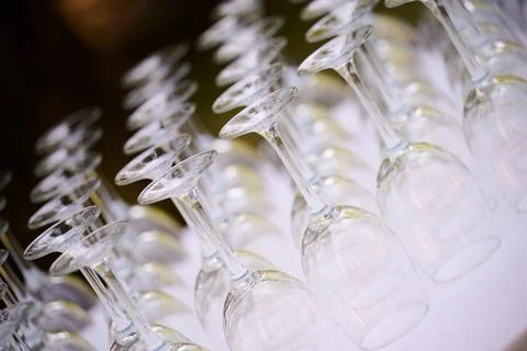 Empty wine glasses arranged for a formal event Stock Photos
