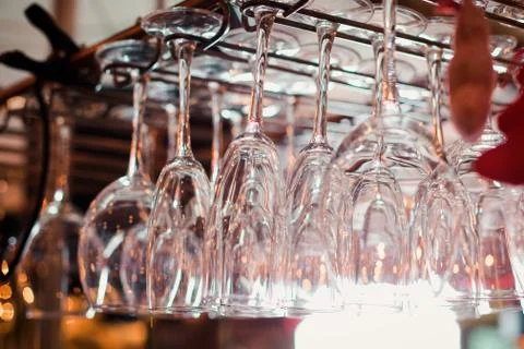 Empty wine glasses at a bar Stock Photos
