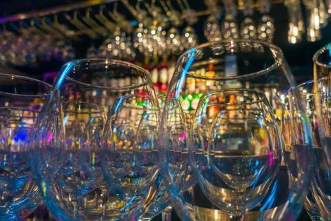 Empty wine glasses in the bar Stock Photos