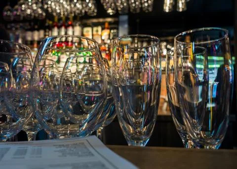 Empty wine glasses in the bar Stock Photos