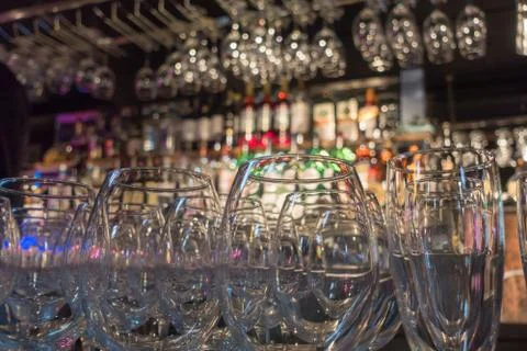 Empty wine glasses in the bar Stock Photos