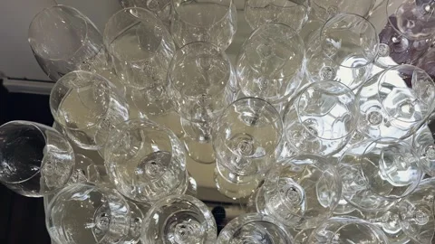 Empty wine glasses, clean glasses, lots of empty glasses Stock Footage 260878985