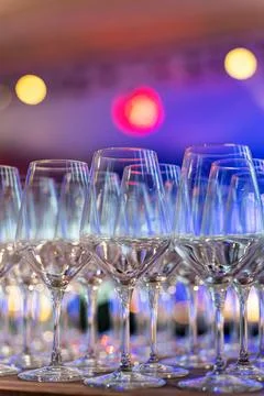 Empty wine glasses ready for catering event Fotos Stock
