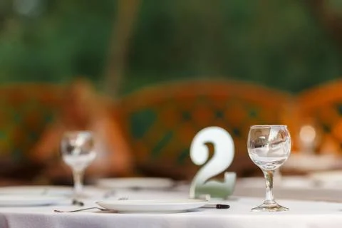Empty wine glasses restaurant interior serving, beautifully served wine glasses Stock Photos